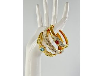 3 Costume Sparkling  Gold Tone Bejeweled Bracelets - Dior - Jarin