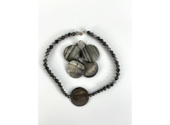 A Sliced Pyrite And Labradorite  Bead Necklace And Matching Bracelet
