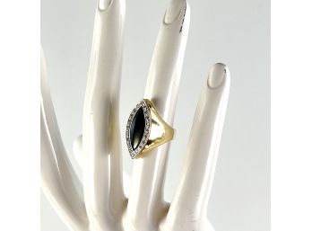 A Marquise Black Onyx And Diamond Ring On 14k Yellow Gold Setting - Sz 5