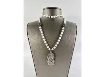 A Ganesha Pendant Necklace - Hindu Deity With Anthracite And White Glass  Beads - Victoria Ashlee