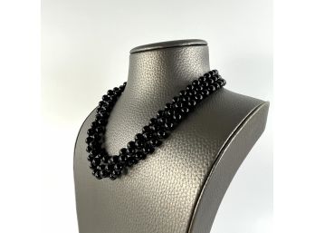 A Polished Onyx Beaded 3 Strand Necklace