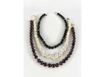 3 Unique 16' Beaded Necklaces - Fresh Water Pearl, Red Jasper W 14K Gold Beads, Hematite