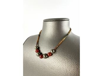 Rondelle Multicolored Sapphires With Carnelian And Pyrite Necklace - Holiday Colors - 16