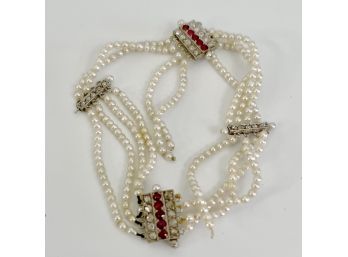 A Broken Antique Seed Pearl Bracelet With Tiny Diamonds And Rubies