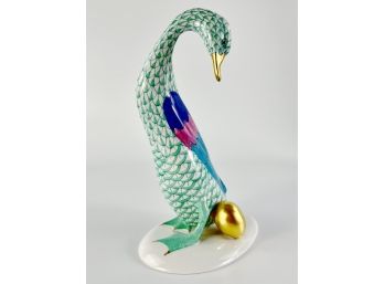 Herend Figurine Goose With The Golden Egg -24k Accents