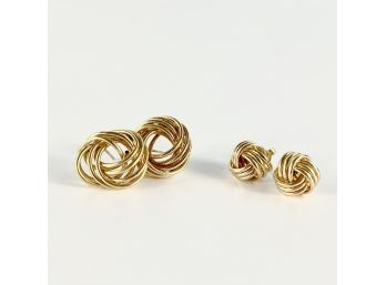2 Pairs Of 14k Gold Post Earrings - Sm Knots And Round Twists - 6.5 Grams