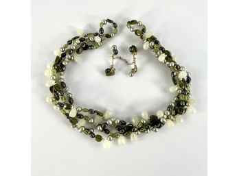 A Colorful Twisted Choker With Peridot And Fresh Water Pearls