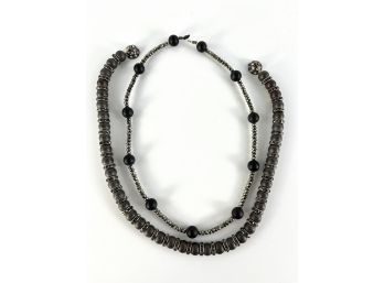A Dynamic Duo - Necklaces In Hematite Beads With Smokey Quartz Barrel Beads -17.7'
