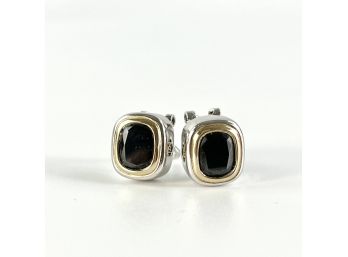 Faceted Black Onyx Earrings In White And Gold Metal Setting - 12.13 Gross Grams