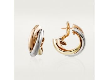 Cartier Trinity Hoop Earrings - 18k White Yellow And Rose Gold - Omega Clip - 9.2 Grams