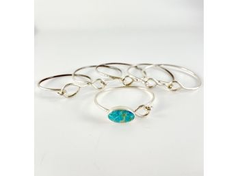 Sterling Silver Western Handmade Bangles With Loop And Hook - One With Turquoise