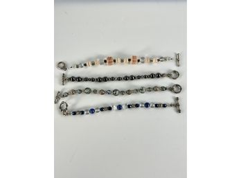 4 Glass And Sterling Bead Bracelets - 8