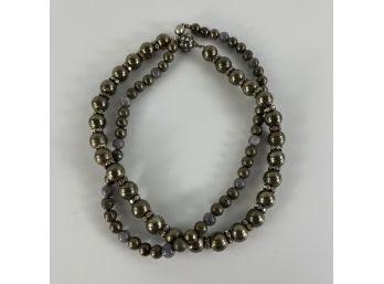 2 Strands Of Pyrite And Labradorite Beads With Smokey Quartz Barrel Beads