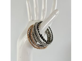 A Set Of 8 Mixed Metal And Faux Diamond Stretchy Bracelts - Fun