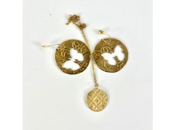 10k Gold Earrings And Necklace - Butterflies