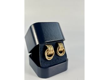 A Pair Of 14K  Gold Twisted Circle And Tube Post Earrings - Appx 4 Grams