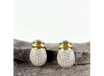 Custom Designed 18K  White And Yellow Gold And Pave Set Diamond Earrings - 15.40 Total Grams