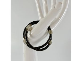 A Pair Of Leather Bracelet With Faux Diamond Embellishments - Magnetic Closures