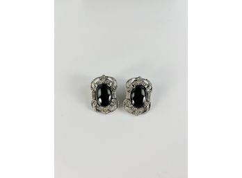 Victorian Style Onyx And Faux Diamond Post Earrings