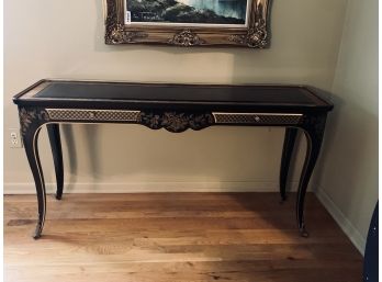 Drexel Black Lacquered & Gilt Decorated Oriental Style Console Table (one Of Two)