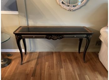 Drexel Black Lacquered & Gilt Decorated Oriental Style Console Table (two Of Two)