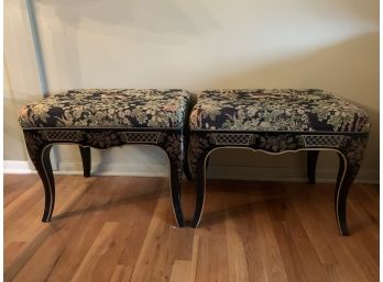 Pair Drexel Upholstered And Black Lacquered Benches