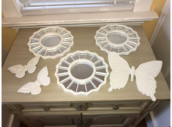 3 Decorative Wall Mirrors & 3 Butterfly Wall Placques