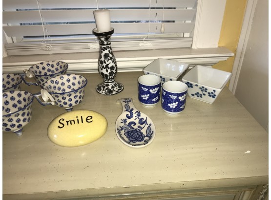 11 Pc. Blue & White Lot ~ 4 Tea Cups, Spoon Rest & So Much More ~