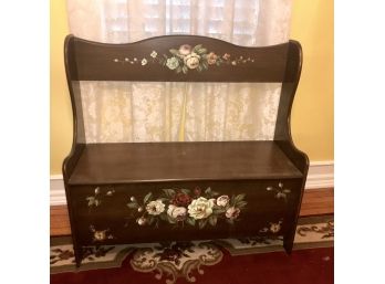 Wooden Storage Bench  ~ Painted Flowers ~