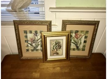 3 Picture Grouping ~ Flowers W/Gold Frames~