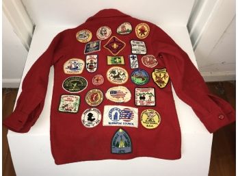 Vintage Official  Boy Scout Red Wool Button Jacket  ~ PATCHES ~