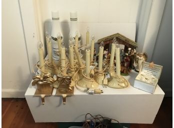 Christmas Lot # 10 ~ Window Candles, Vintage Lights, Manger & More ~