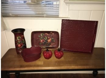 Red Decorative Lot ~ Vase, Tray & More ~