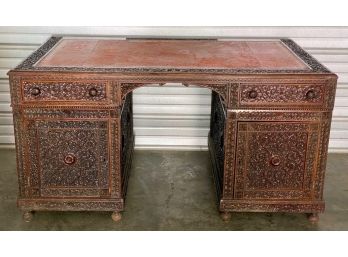 Fabulous Antique Anglo-Indian Carved Kneehole Desk
