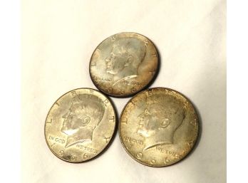 3 Kennedy 1966 Half Dollar Coins 40 Silver