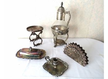 SILVER PLATED ITEMS LOT PEACOCK NAPKIN HOLDER