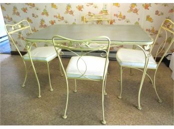 YELLOW WROUGHT IRON GLASS TOP TABLE WITH 4 CHAIRS & CUSHIONS, LYON-sHAW