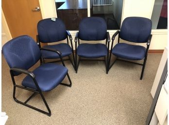 Set Of 4 Armed Blue Side Chairs