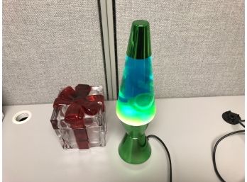 Green Lava Lamp & Red Bow Glass Package