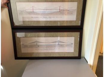 Pair Of Architectural Drawings For Golden Gate Bridge And Brooklyn Bridge