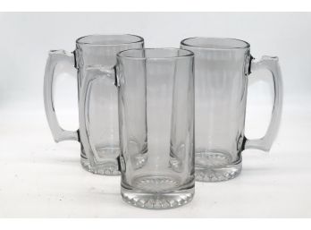3 Large Clear Glass Beer Mugs