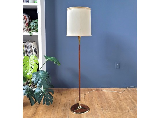 Exquisite 60s Solid Walnut & Brass Laurel Floor Lamp