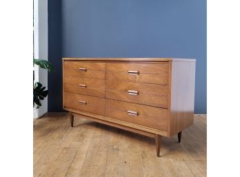 60s Walnut 6 Drawer Mid Century Dresser