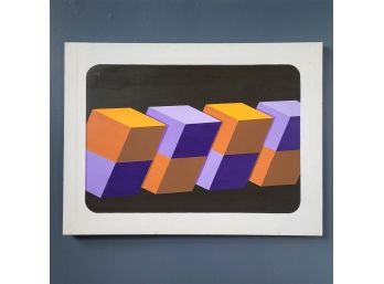 J Rossi Original Geometric Opt Art Oil On Canvas