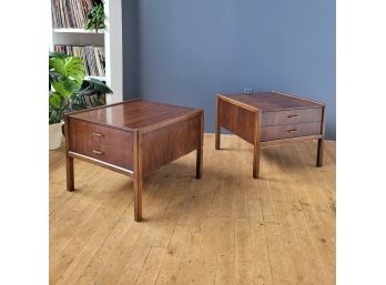 Pair 60s American Of Martinsville Walnut Side Tables