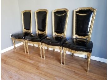 Vintage Hollywood Regency High Back Patent Leather Side Chairs