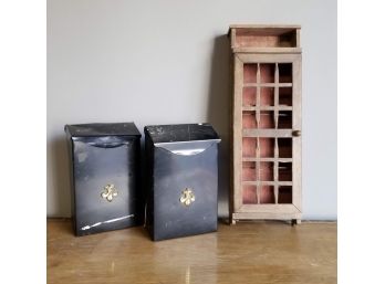 Metal Mailboxes And Small Curio Cabinet