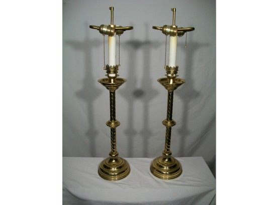 Antique Tall English Candle Holders - Converted To Lamps