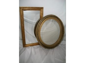 Two Antique Mirrors Oval & Rectangular - Both Pre 1900