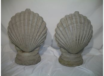 Vintage Cement 'Scallop Shells' Garden Ornaments - Very Heavy